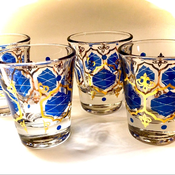 SOLD! ⛔️ SET OF 4 VINTAGE GOLD BLUE CLEAR CORDIAL GLASSES - Picture 6 of 6